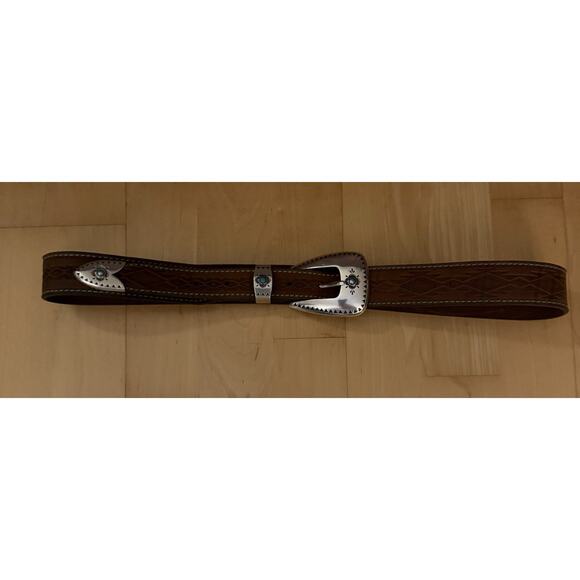 Tony Lama Brown and Silver Women\'s Belt with turquoise accents. Size medium main image 5